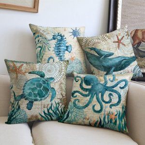 Ocean Pillowcase Marine Life Pillowcase Decorative Pillow Covers - 2 pcs set